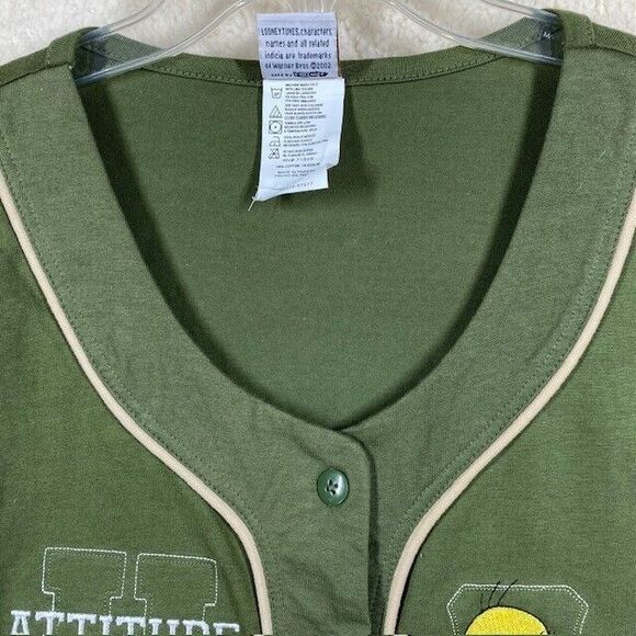 Looney Tunes Womens Sz XL Green VTG 2002 TWEETY BIRD ATTITUDE U Baseball Jersey - Picture 5 of 11
